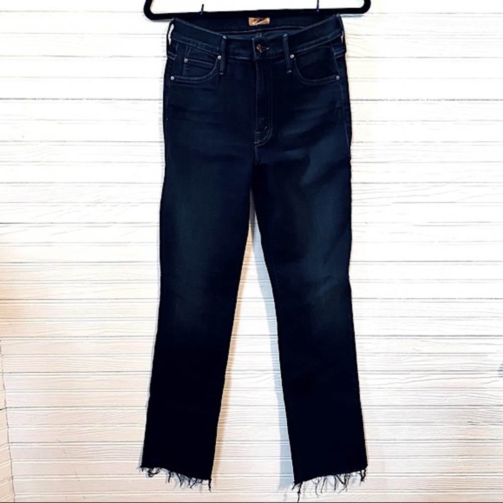 MOTHER Denim | The Rascal Ankle Snippet | Raw Hem Dark Wash Jeans
